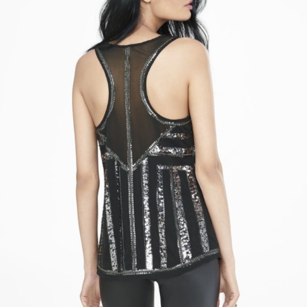 NWOT blue sequin mesh back top express size xs